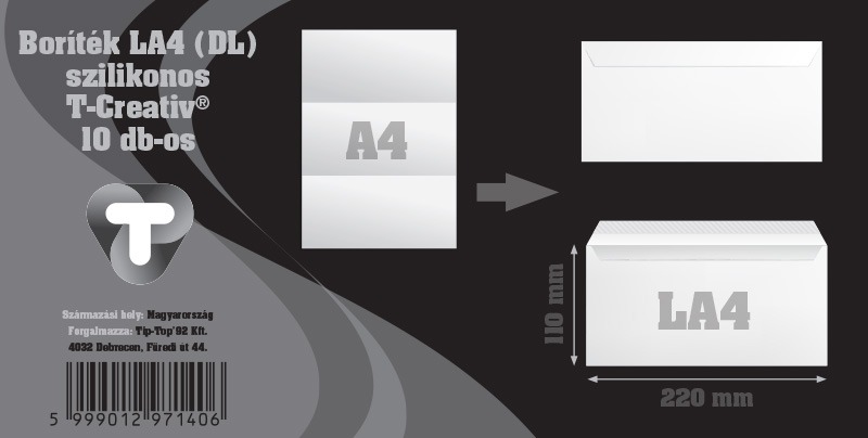 Boríték LA/4 szilikonos, bélésnyomott 10 db/csomag T-Creativ