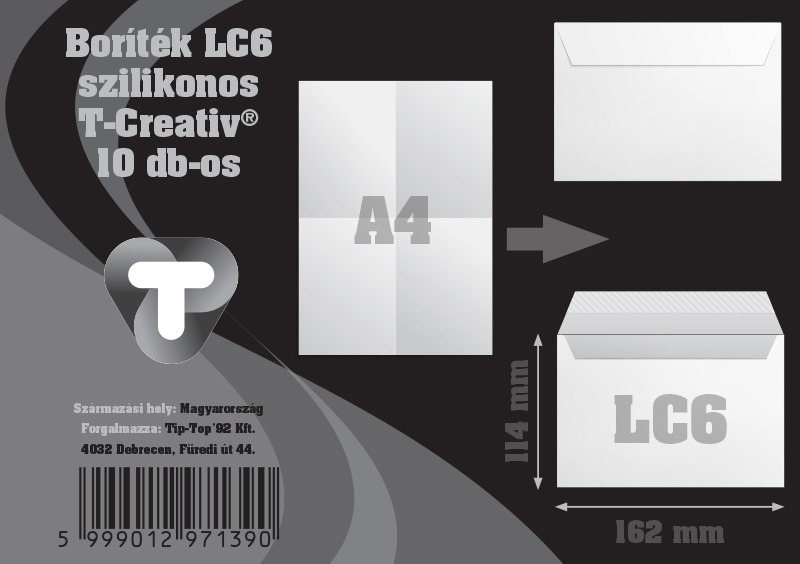 Boríték LC/6 szilikonos, bélésnyomott 10 db/csomag T-Creativ