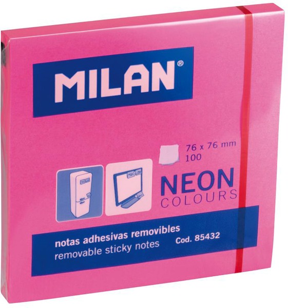 Öntapadó jegyzettömb 76x76 mm 100 lap Milan neon rózsaszín