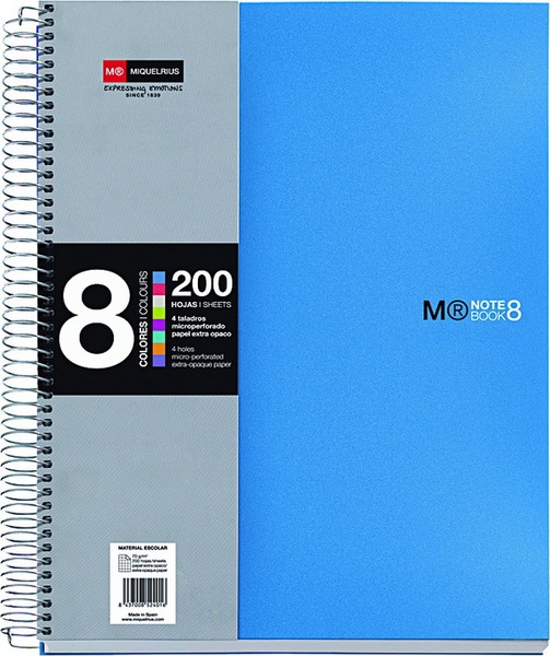 Spirálfüzet A/4 8x25 lapos, négyzetrácsos MQ "Notebook" 8 kék