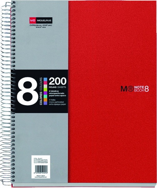 Spirálfüzet A/5 8x25 lapos, négyzetrácsos MQ "Notebook" 8 piros