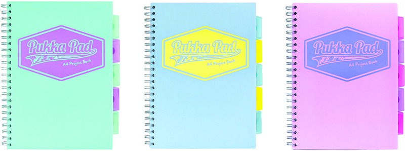 Spirálfüzet A/4 100 lapos, vonalas Pukka Pad "Project Book" Pastel vegyes színek