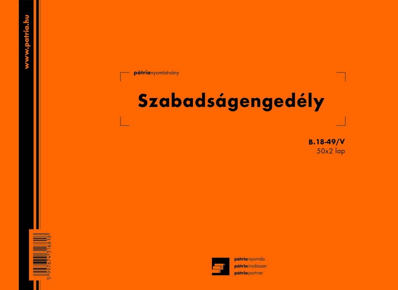 Szabadságengedély B.18-49/V A/6 50x2 lapos Pátria