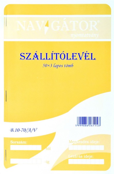 Szállítólevél B.10-70 A/5 50x3 lapos Navigátor