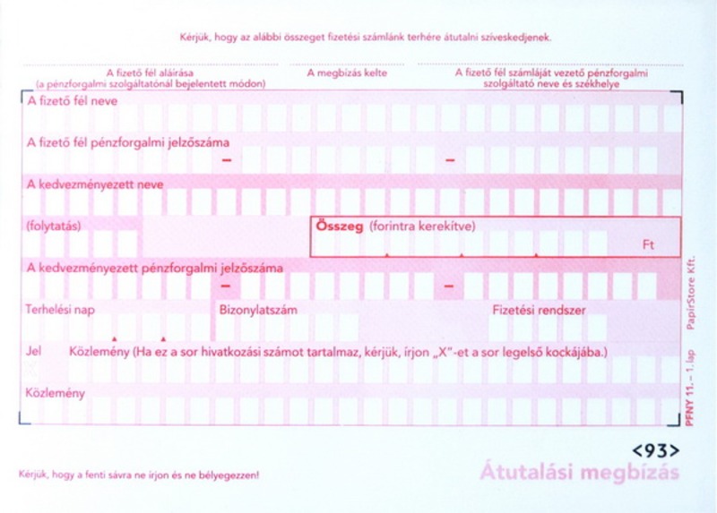 Átutalásos megbízás PFNY.11 A/6 2 példányos, kézi Navigátor