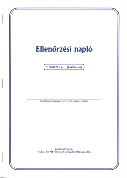 Ellenőrzési napló C.18-72/V A/4 25x3 lapos Print System