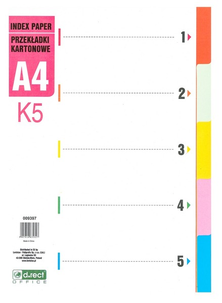 Elválasztólap A/4 1-5, karton d.rect