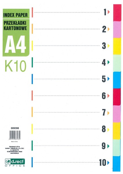 Elválasztólap A/4 1-10, karton d.rect