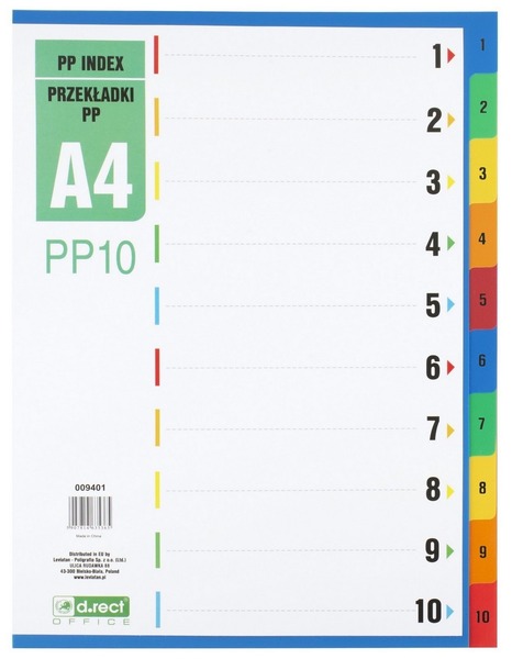 Elválasztólap A/4 1-10, PP d.rect