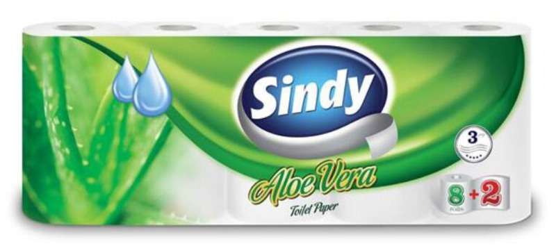 Toalettpapír 3 rétegű, 8+2 tekercs Sindy "Aloe"