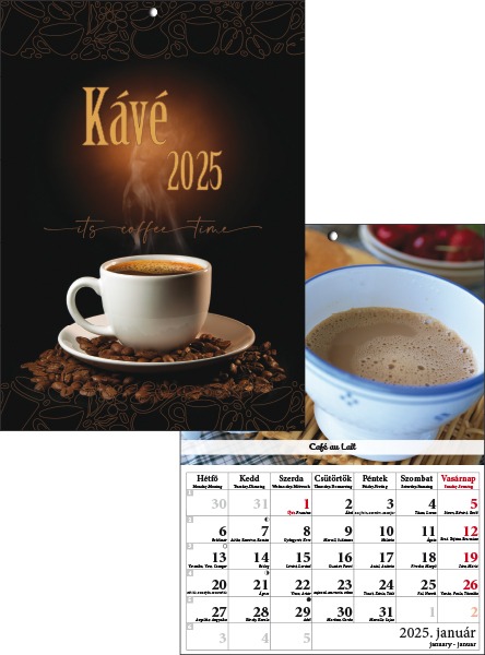 Falinaptár A/4 tűzött T-Calendar "Kávé"