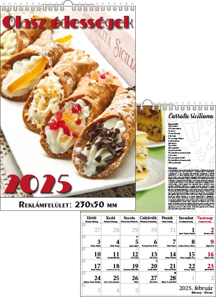 Falinaptár 23x33 cm spirálozott T-Calendar "Olasz édességek"