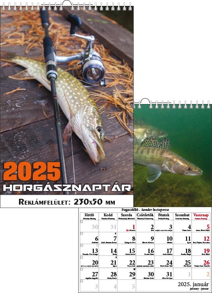 Falinaptár 23x33 cm spirálozott T-Calendar "Horgásznaptár"