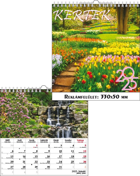 Falinaptár 33x33 cm spirálozott T-Calendar "Kertek"