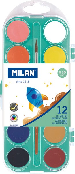 Vízfesték 30 mm, ajándék ecset Milan 12 szín