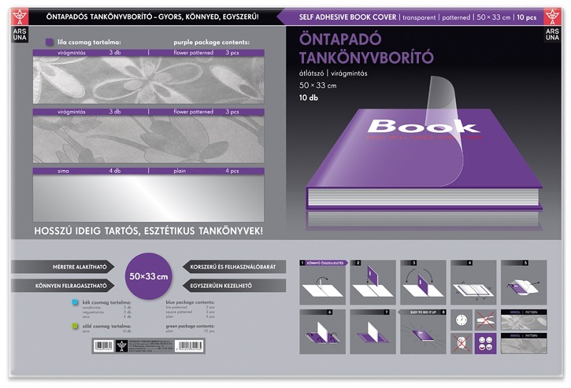 Tankönyvborító 50x33 cm öntapadó, 10 db/csomag Ars Una virágminta