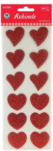 Műanyag szívek, öntapadós 4 cm Daco "Rubies" piros