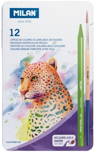 Színes ceruza készlet  famentes, fém dobozos, ajándék ecset Milan 12 szín