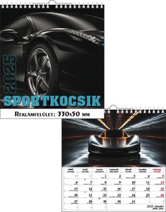 Falinaptár 33x33 cm spirálozott T-Calendar "Sportkocsik"